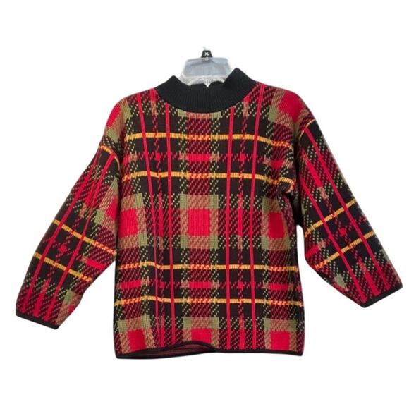 Croquet Club Womens M Red/Fall Holiday Plaid Knit Mock Neck Vintage Sweat - Picture 2 of 6